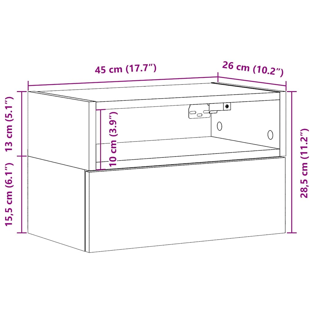 Mesa de cabeceira de parede 45x26x28,5cm cor carvalho artisiano