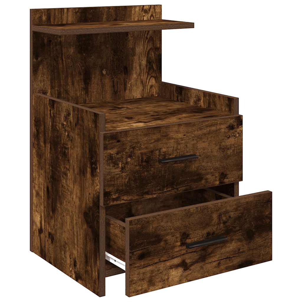 Mesa de cabeceira com 2 gavetas carvalho fumado 40x36,5x62 cm