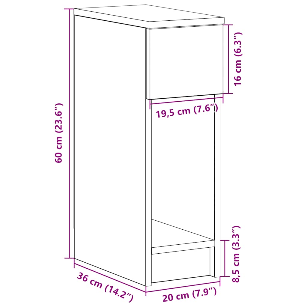 Mesa de cabeceira com gaveta 20x36x60 cm cinzento sonoma