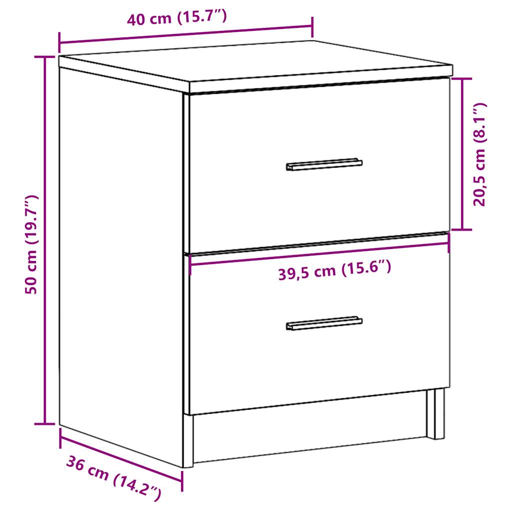 Mesas de cabeceira 2pcs c/2gavetas 40x36x50 cm carvalho sonoma