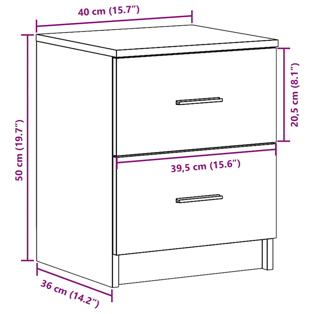 Mesa de cabeceira com 2 gavetas 40x36x50 cm branco