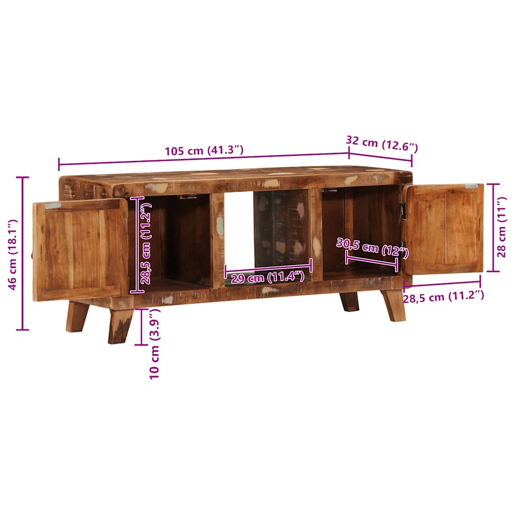Móvel de TV 105x46x32 cm madeira recuperada maciça