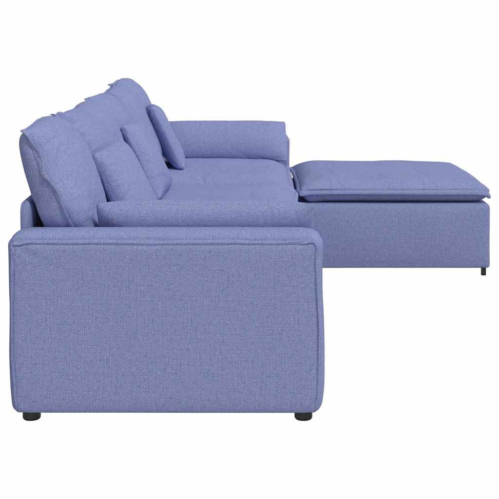 Sofá modular com pufes e almofadas azul ganga