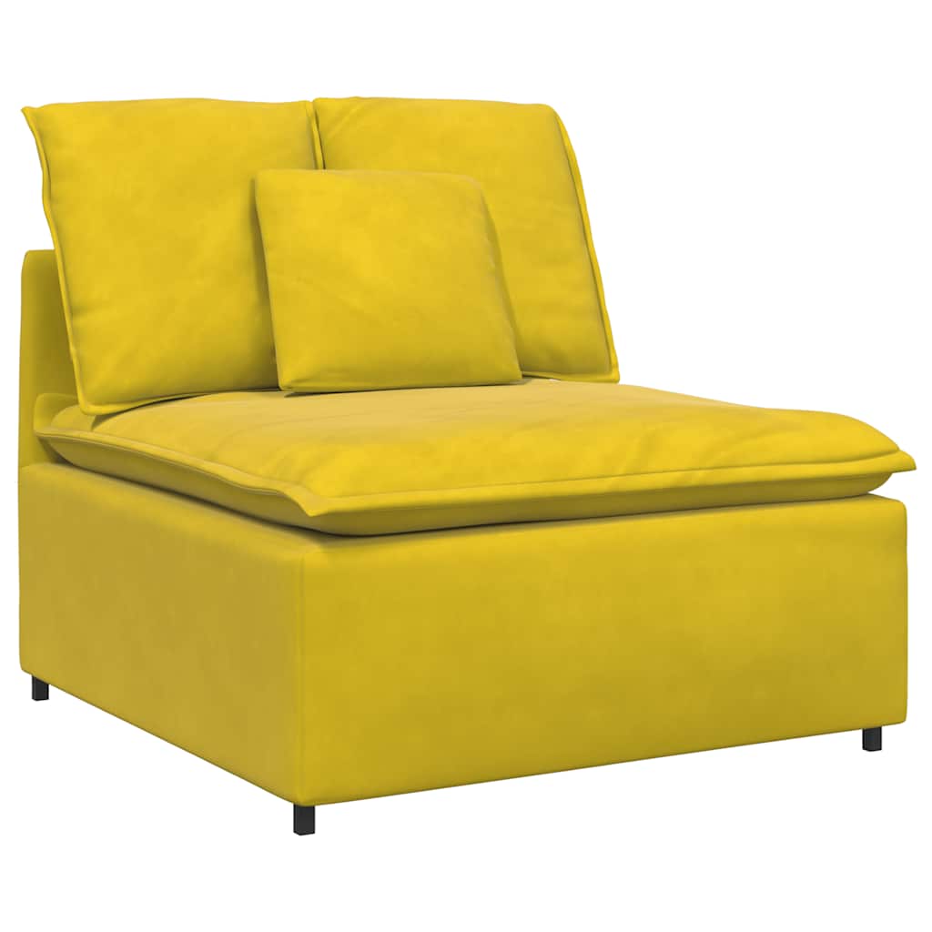 Sofá modular com pufes e almofadas amarelo