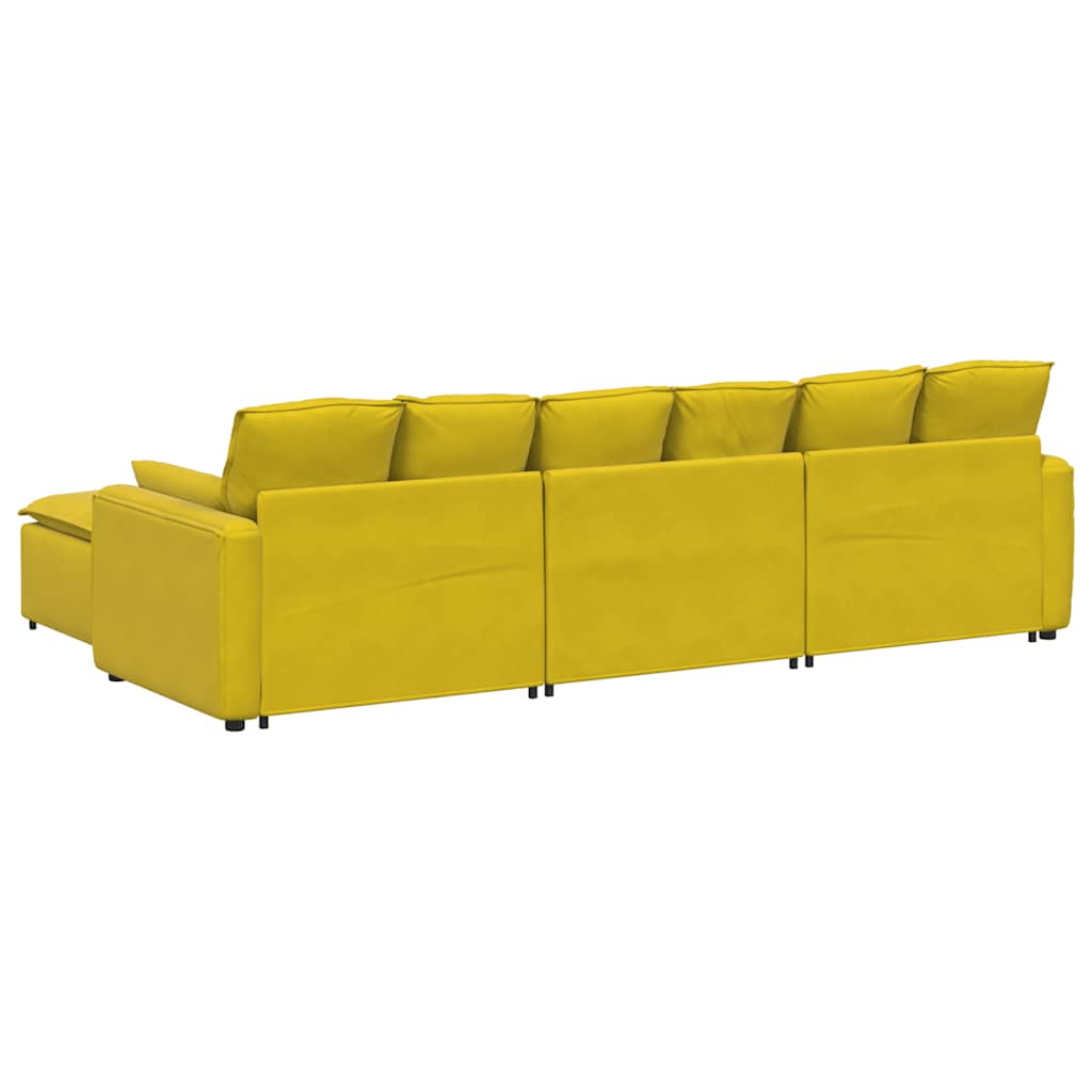 Sofá modular com pufes e almofadas amarelo