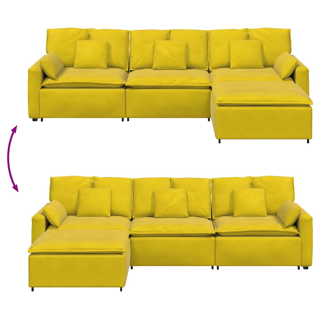 Sofá modular com pufes e almofadas amarelo