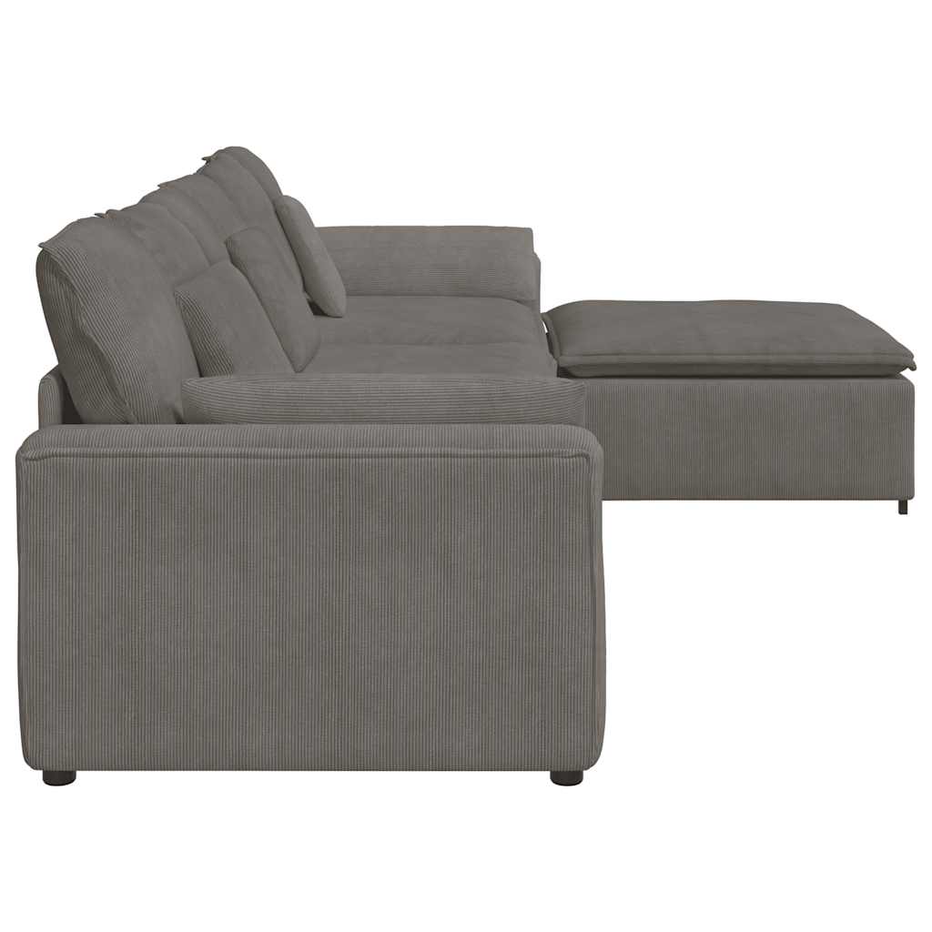 Sofá modular com pufes e almofadas cinzento-claro