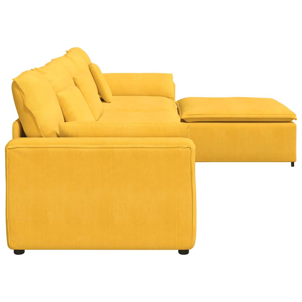 Sofá modular com pufes e almofadas amarelo-claro