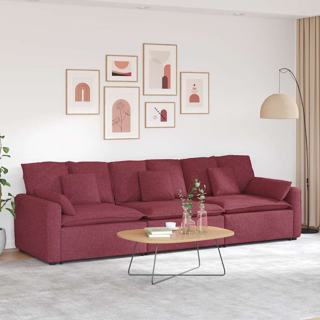 Sofá modular com almofadas vermelho tinto