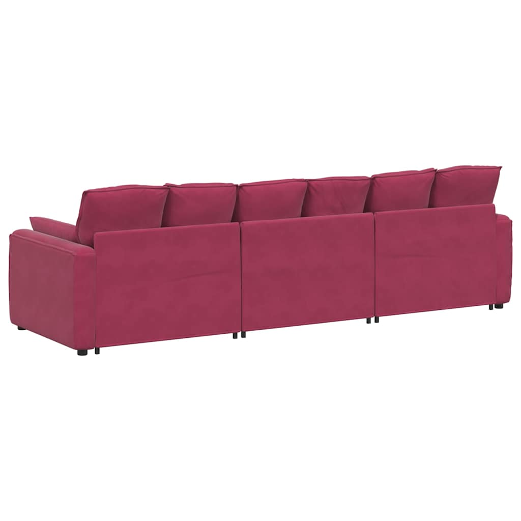 Sofá modular com almofadas vermelho tinto