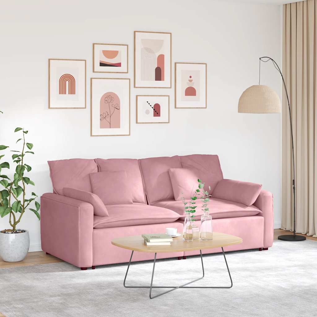 Sofá modular com almofadas rosa