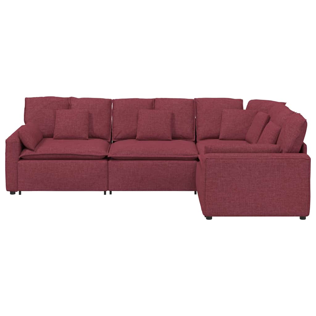 Sofá modular com almofadas tecido vermelho tinto
