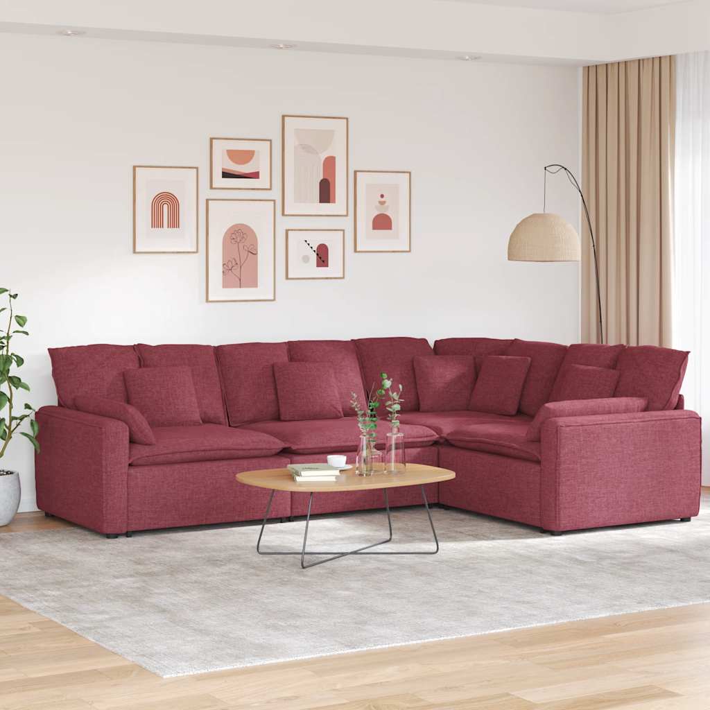 Sofá modular com almofadas tecido vermelho tinto