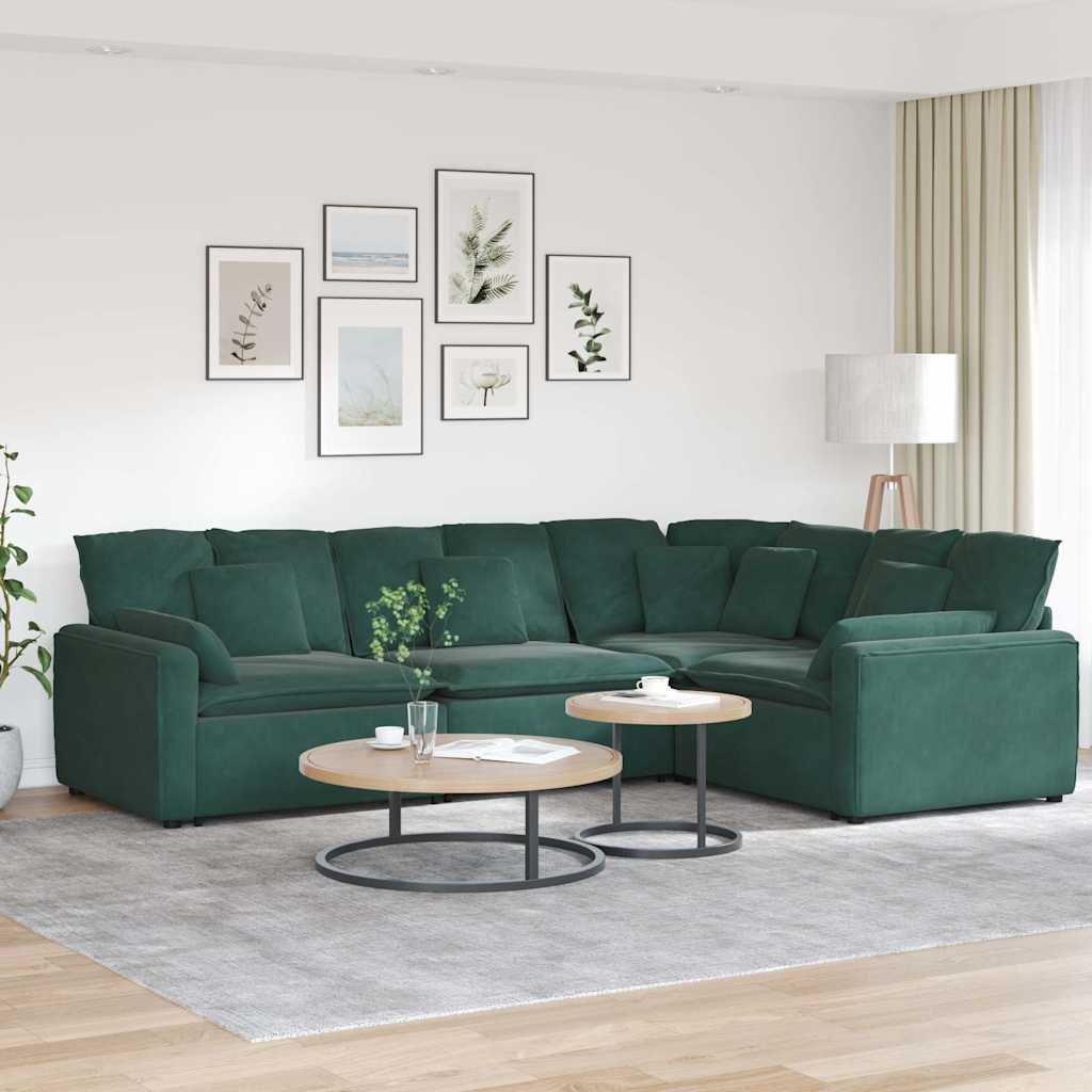 Sofá modular com almofadas veludo verde-escuro