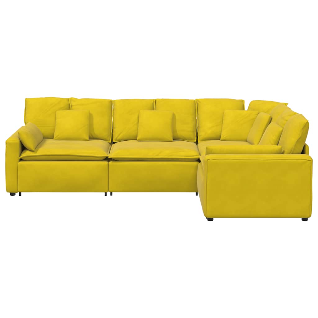 Sofá modular com almofadas veludo amarelo