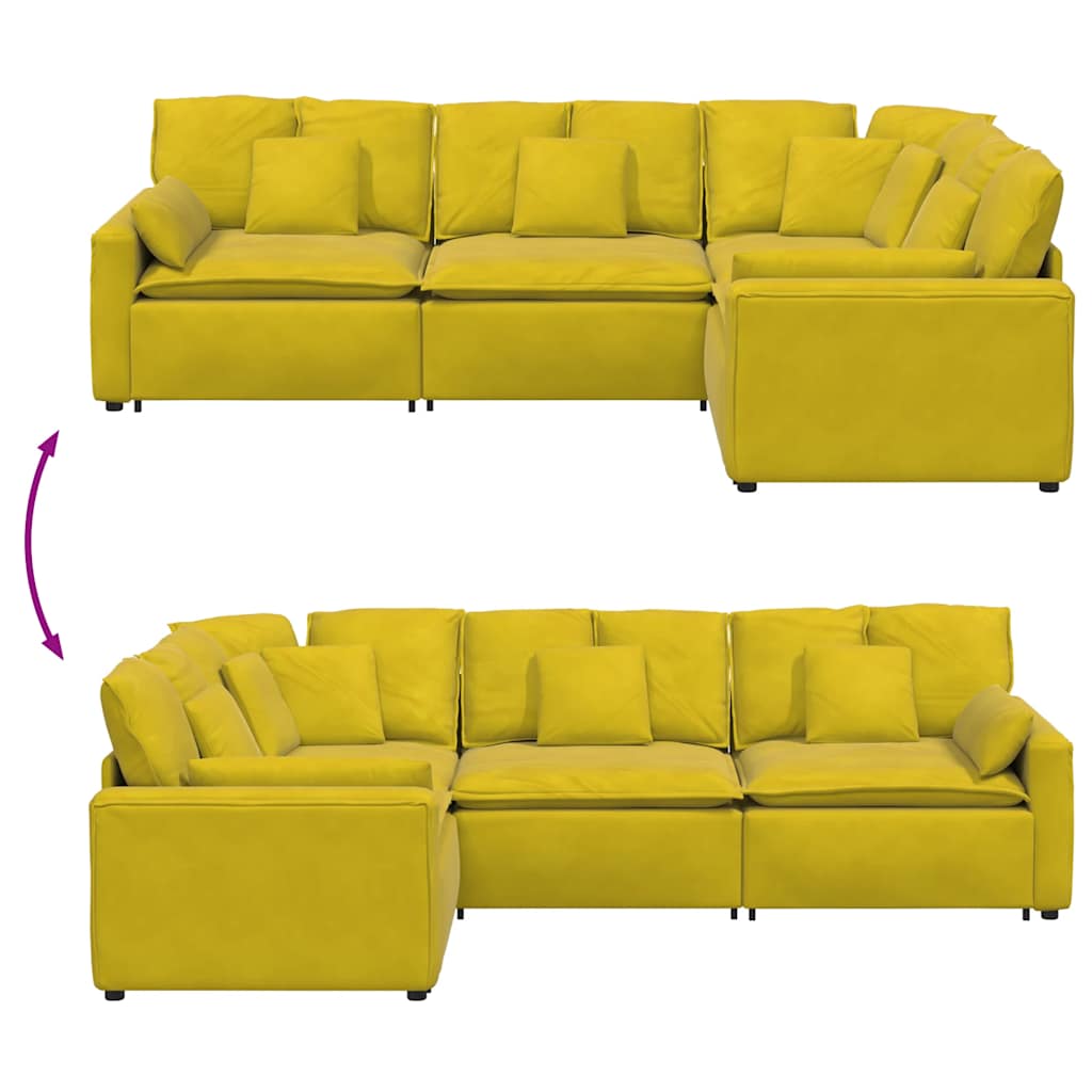 Sofá modular com almofadas veludo amarelo