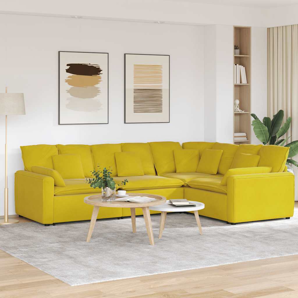 Sofá modular com almofadas veludo amarelo