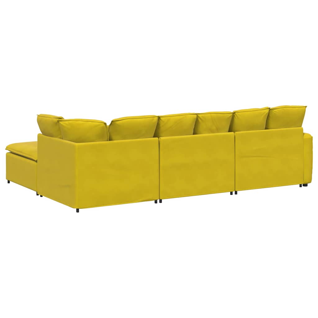 Sofá modular com pufes e almofadas veludo amarelo