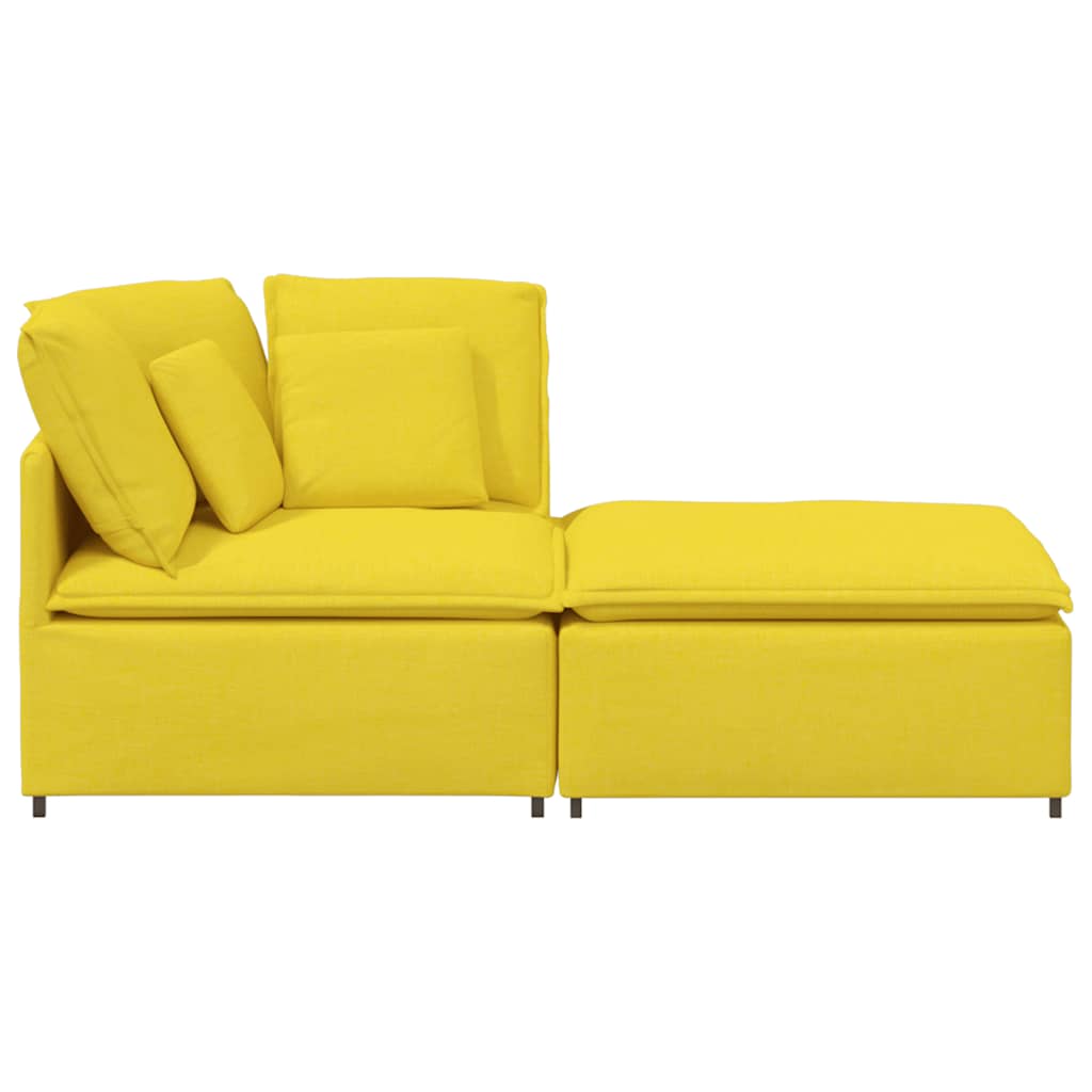 Sofá modular com pufes e almofadas tecido amarelo-claro
