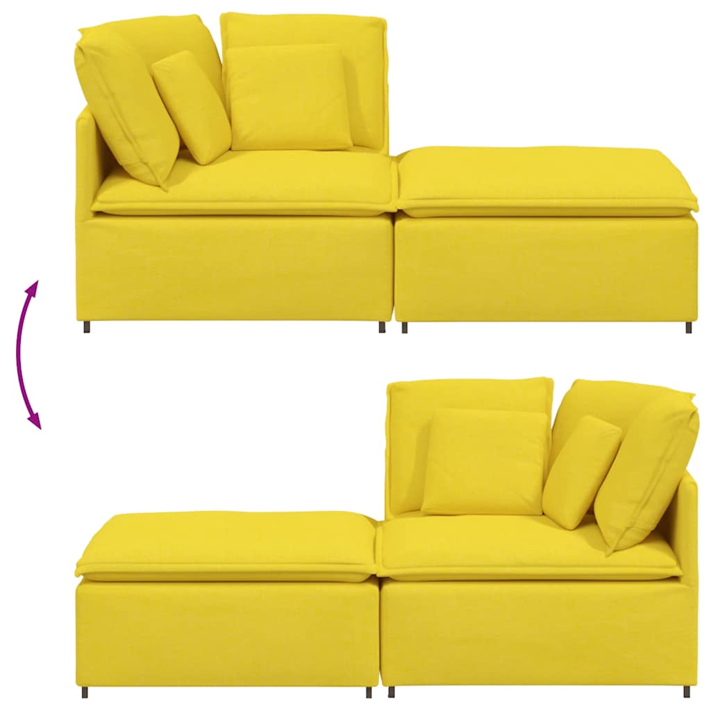 Sofá modular com pufes e almofadas tecido amarelo-claro