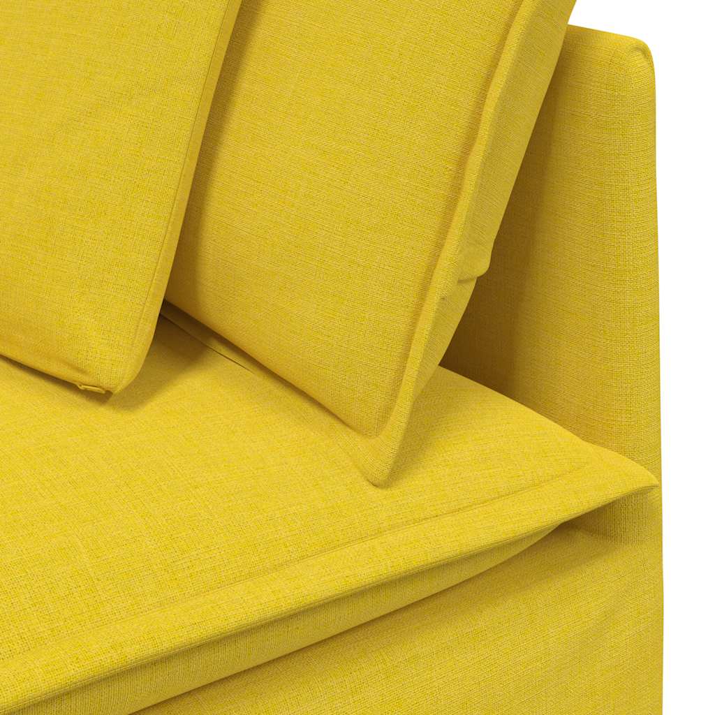 Sofá modular com pufes e almofadas tecido amarelo-claro