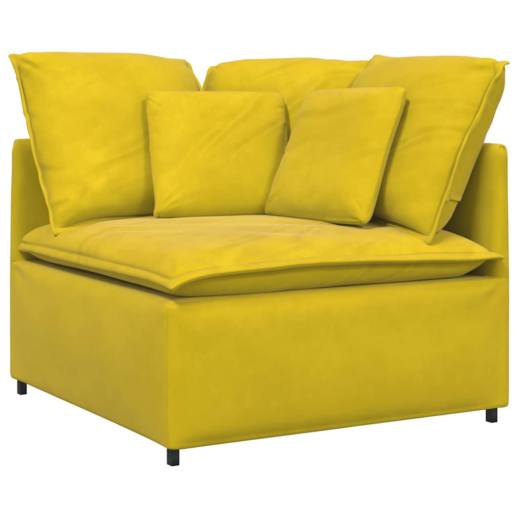 Sofá modular com pufes e almofadas veludo amarelo