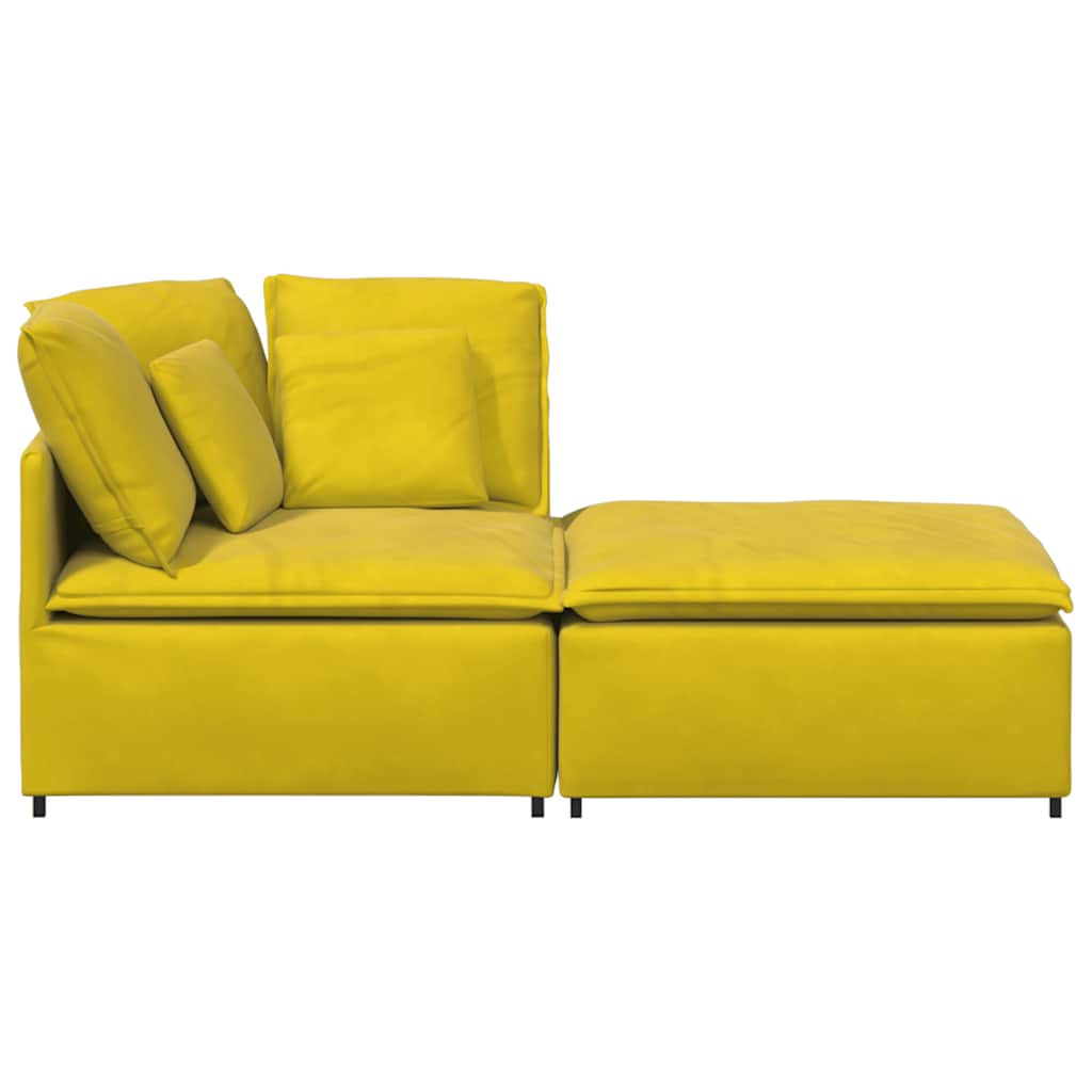 Sofá modular com pufes e almofadas veludo amarelo