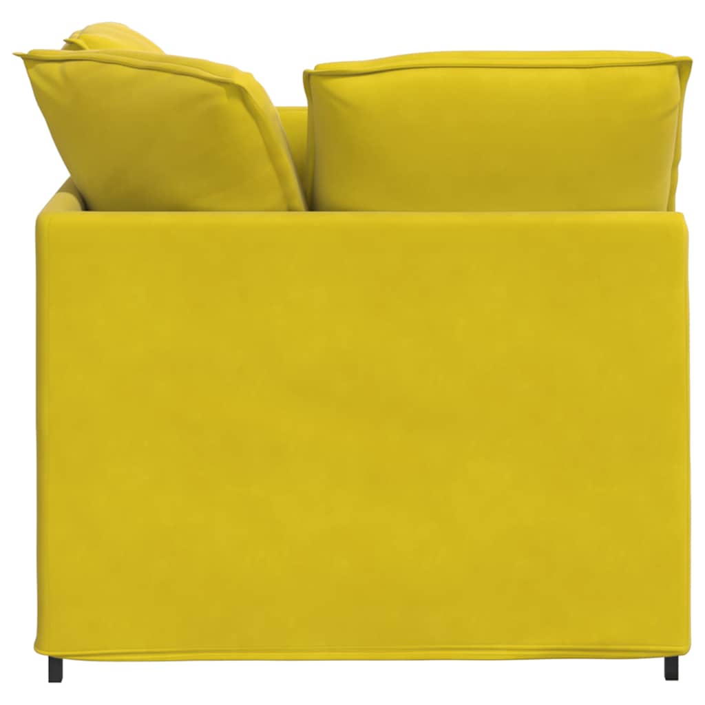 Sofá modular com pufes e almofadas veludo amarelo