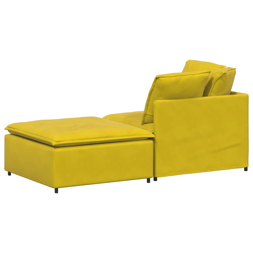 Sofá modular com pufes e almofadas veludo amarelo