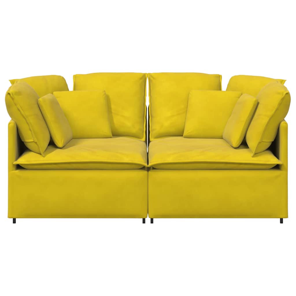 Sofá modular com almofadas veludo amarelo
