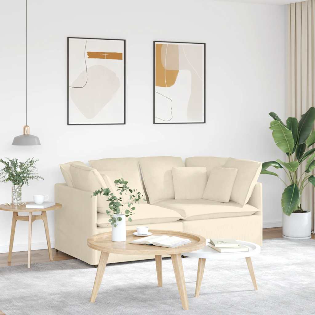 Sofá modular com almofadas tecido corduroy creme