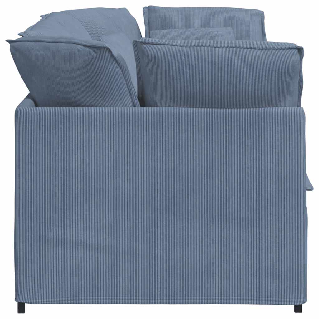 Sofá modular com almofadas tecido corduroy azul