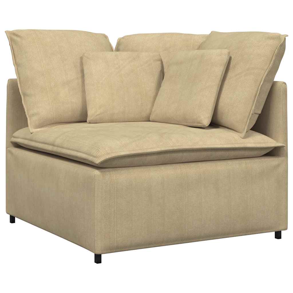Sofá modular com almofadas tecido corduroy verde cinzento