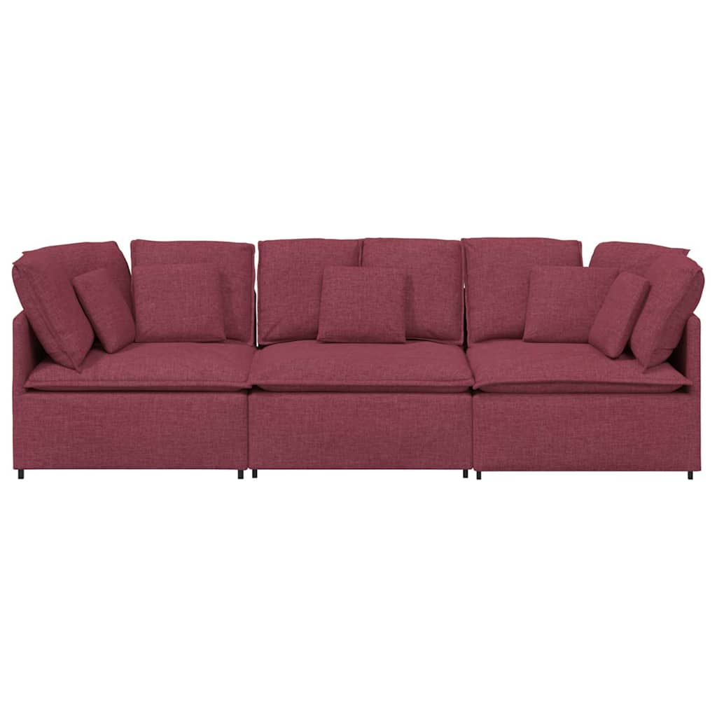 Sofá modular com almofadas tecido vermelho tinto