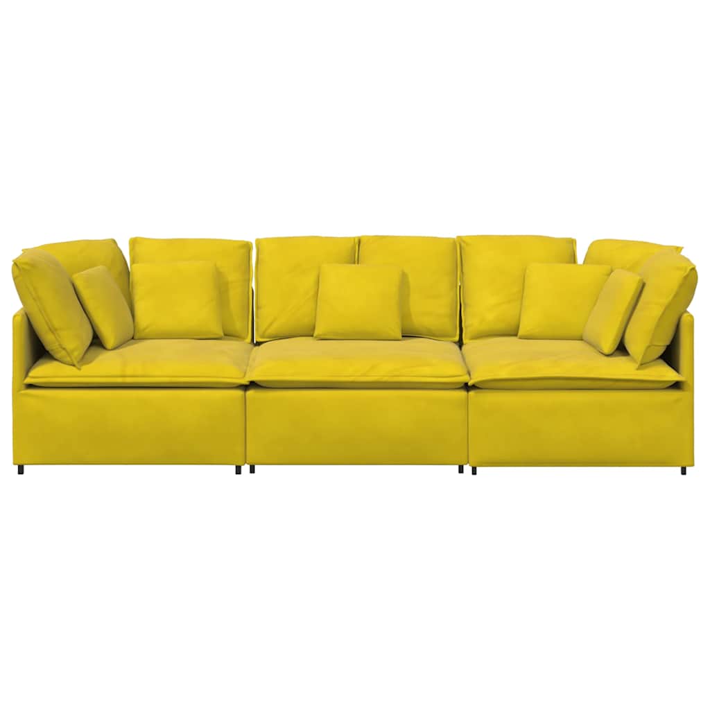 Sofá modular com almofadas veludo amarelo
