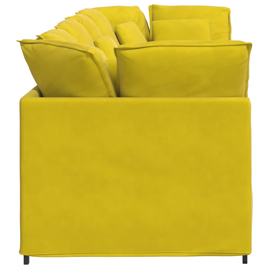 Sofá modular com almofadas veludo amarelo
