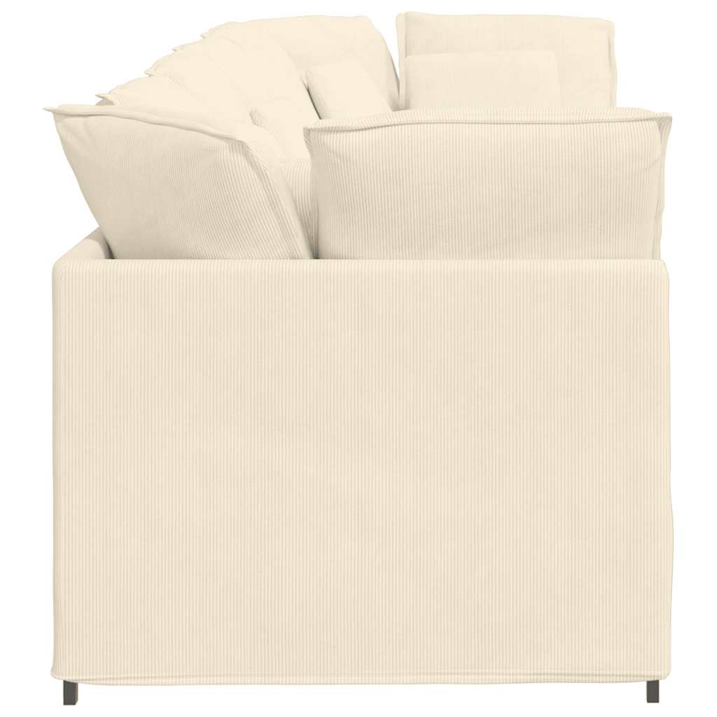 Sofá modular com almofadas tecido corduroy creme