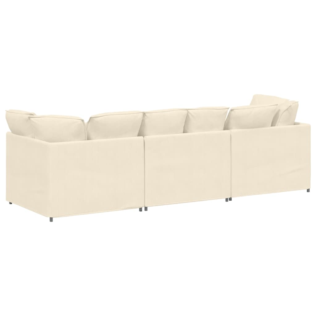 Sofá modular com almofadas tecido corduroy creme