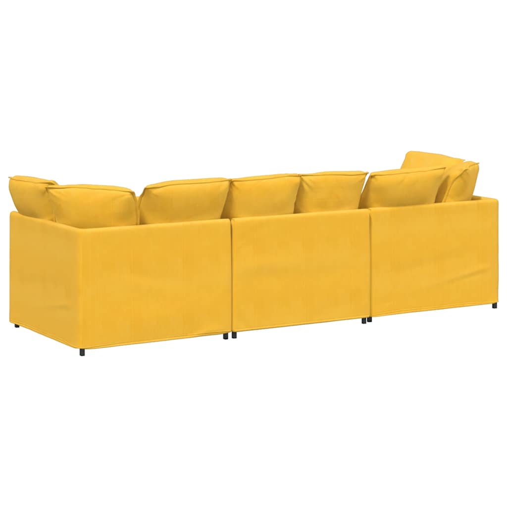Sofá modular com almofadas tecido corduroy amarelo-claro