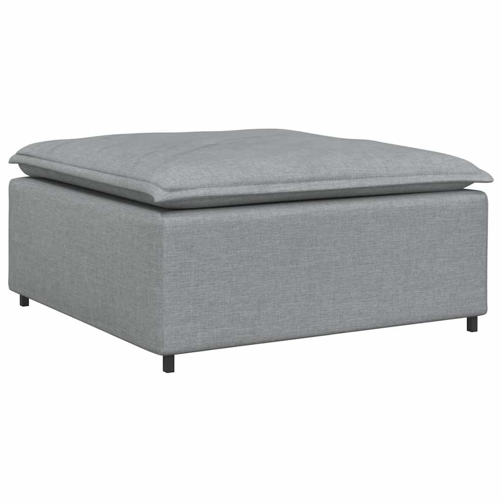 Sofá modular com pufes e almofadas tecido cinzento-claro