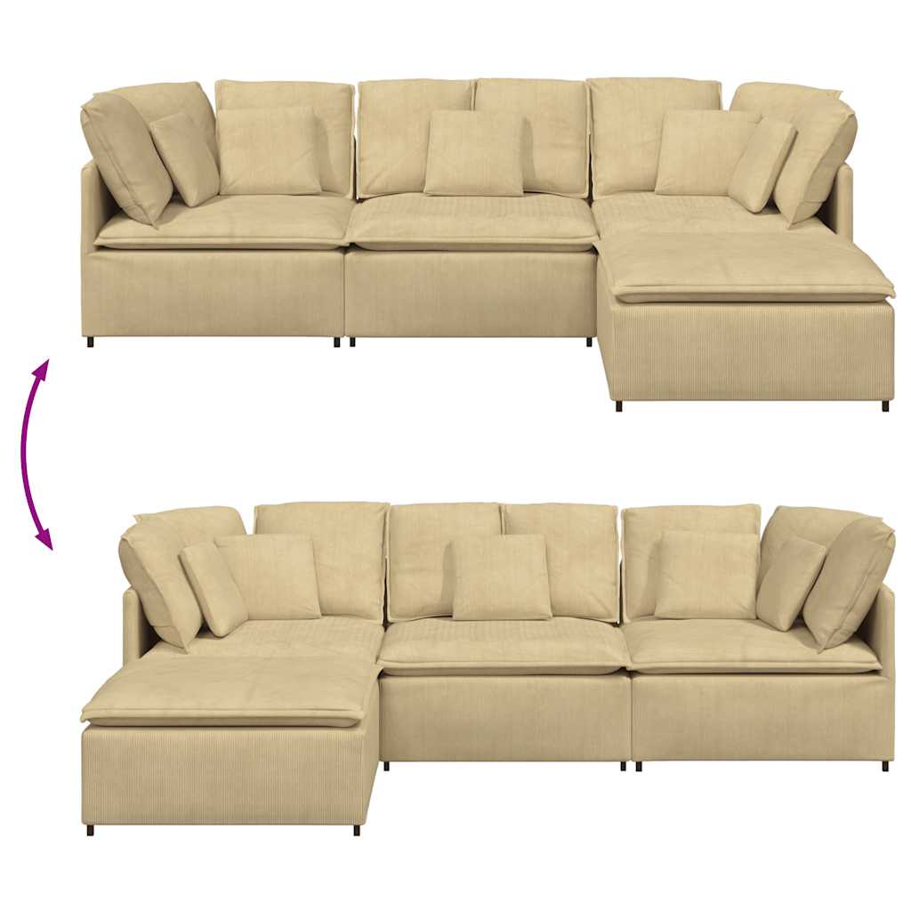 Sofá modular com pufes e almofadas tecido corduroy