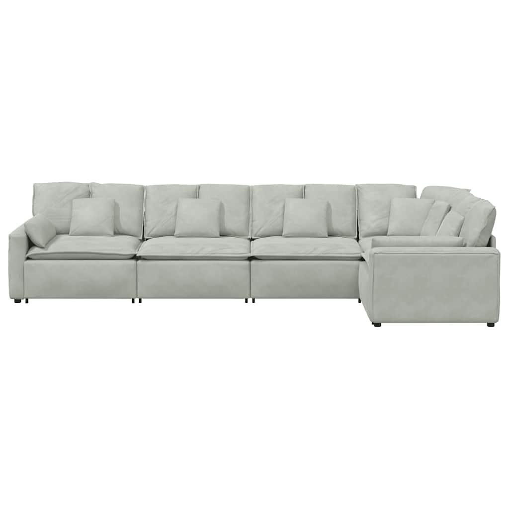 Sofá modular com almofadas veludo cinzento-claro