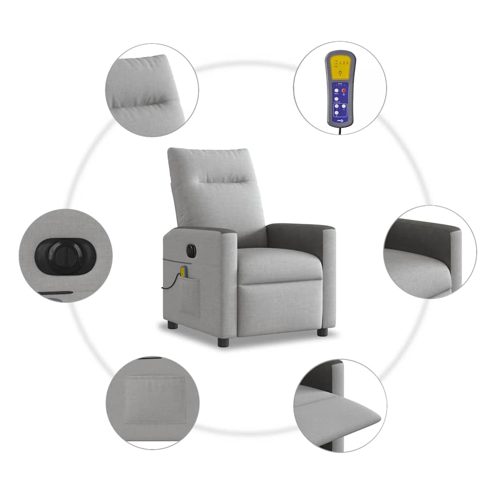 Poltrona massagens reclinável elétrica tecido cinzento-nublado