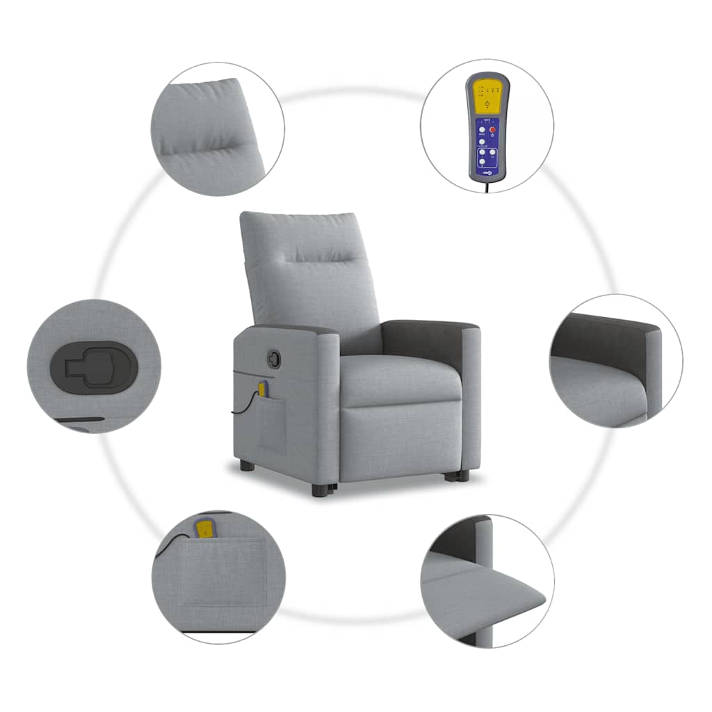 Poltrona reclinável massagens tecido cinzento-claro