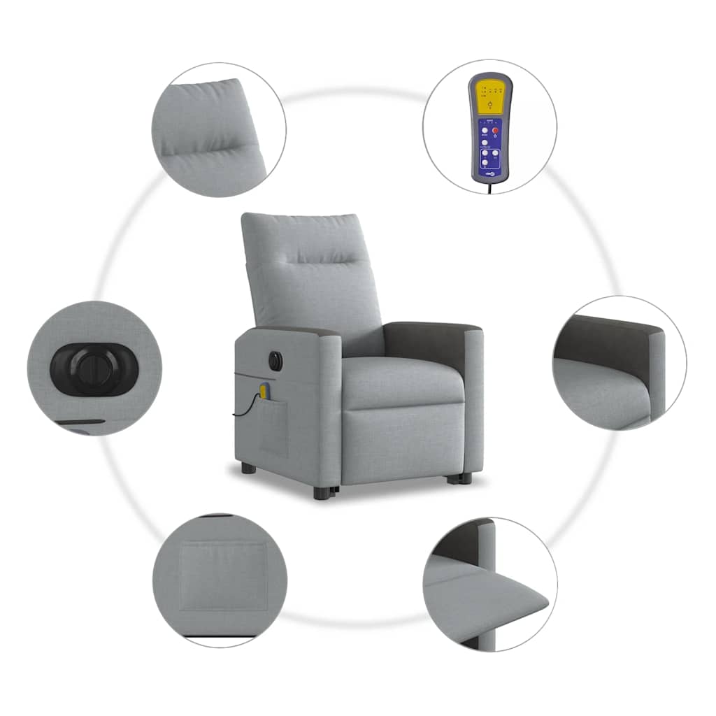 Poltrona elétrica reclinável massagens tecido cinzento-claro