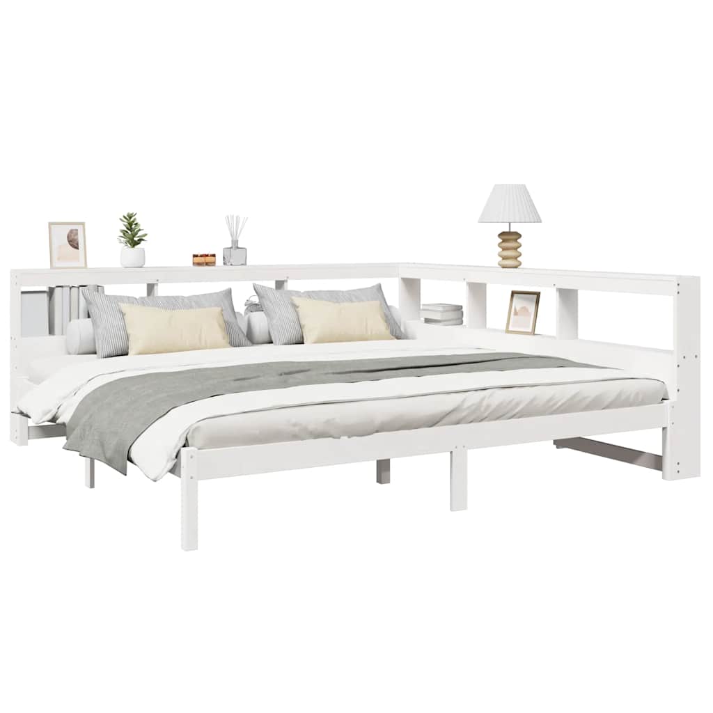 Cama com estante sem colchão 200x200 cm pinho maciço branco