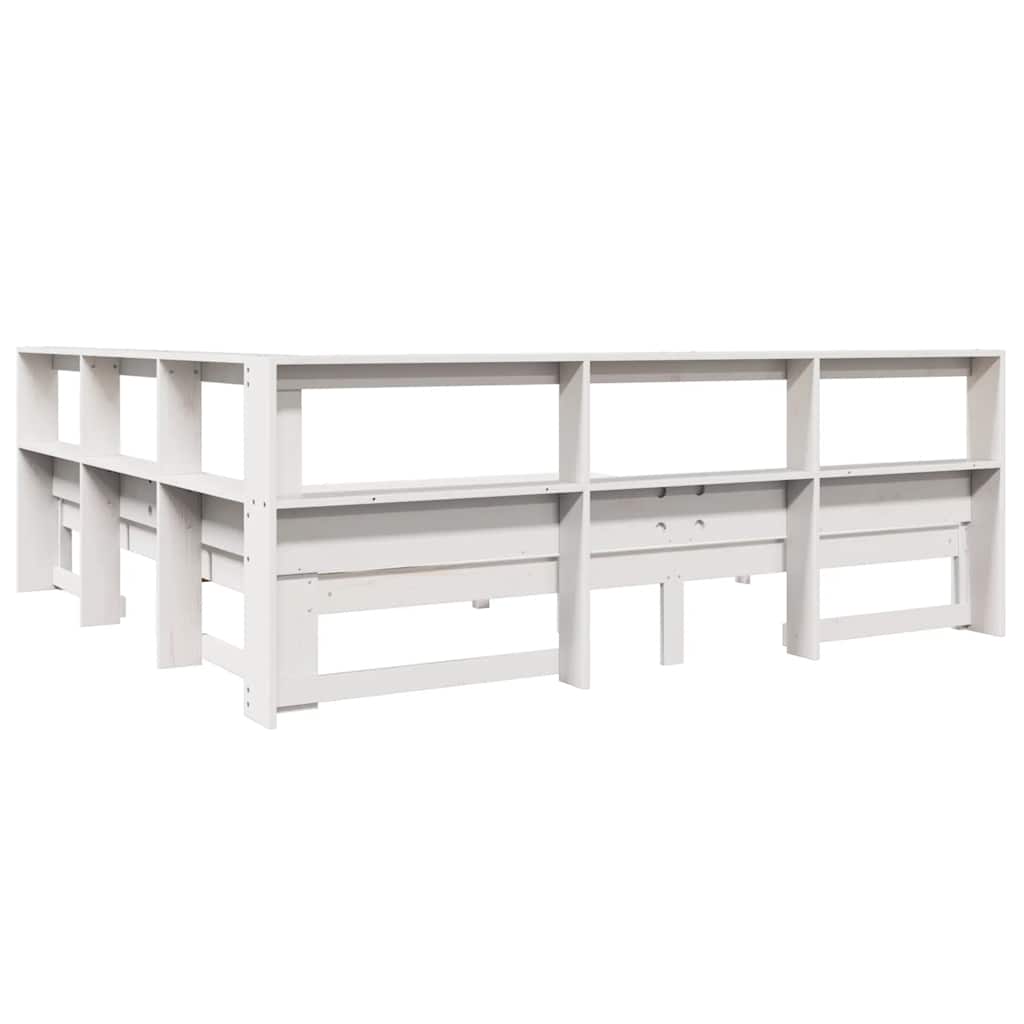 Cama com estante sem colchão 200x200 cm pinho maciço branco