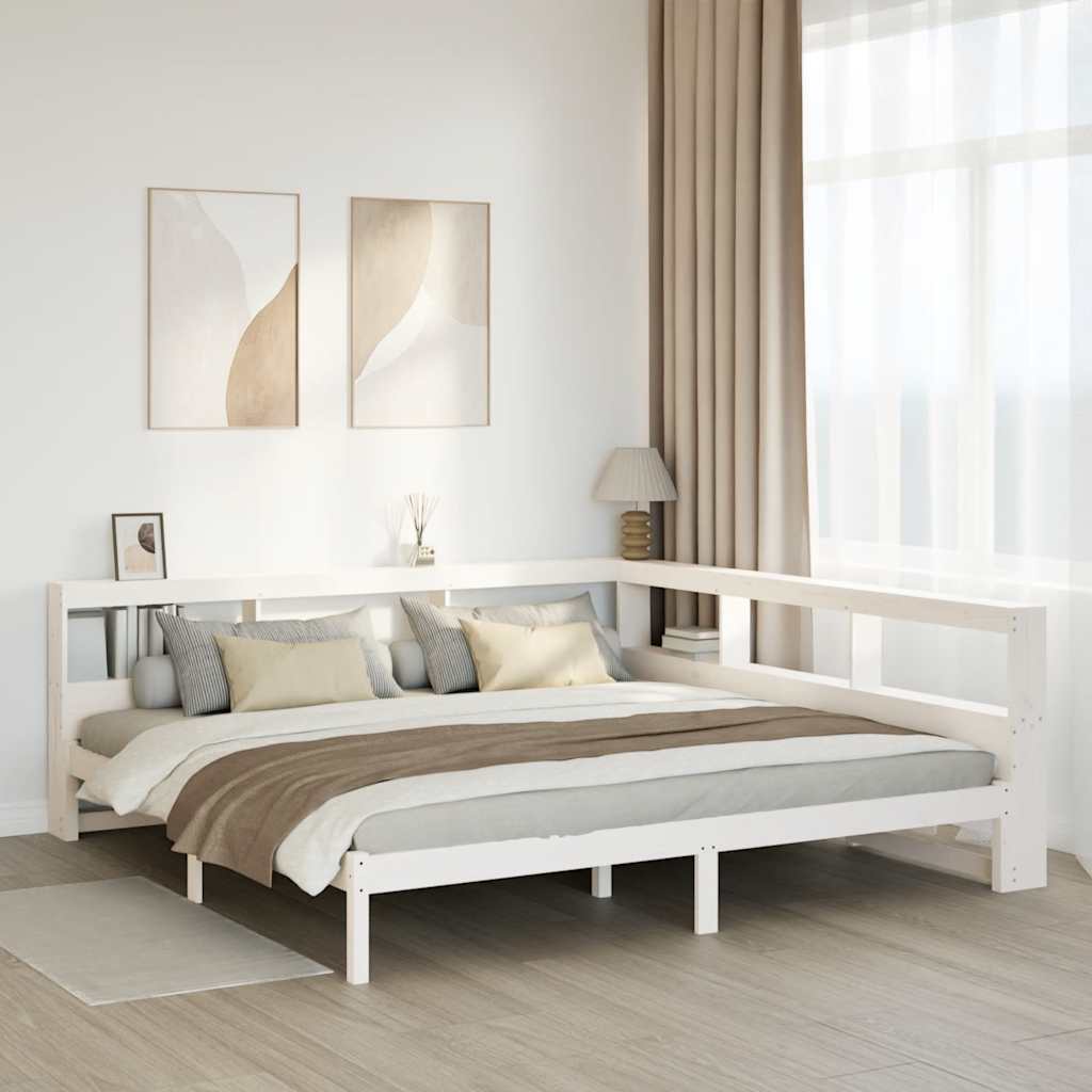 Cama com estante sem colchão 200x200 cm pinho maciço branco