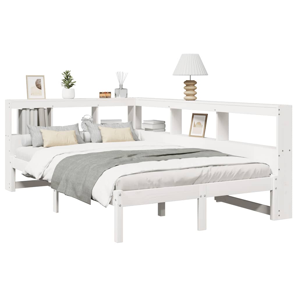 Cama com estante sem colchão 120x190 cm pinho maciço branco