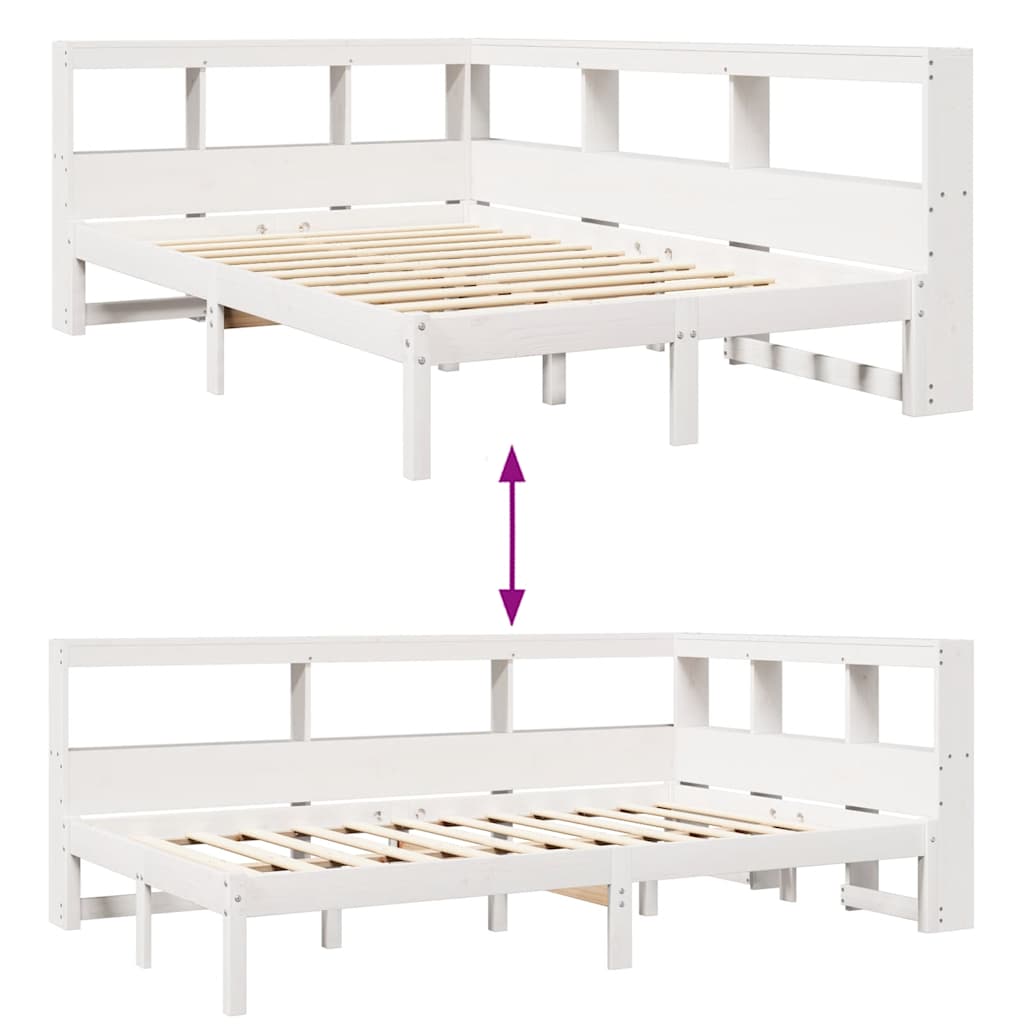 Cama com estante sem colchão 120x190 cm pinho maciço branco